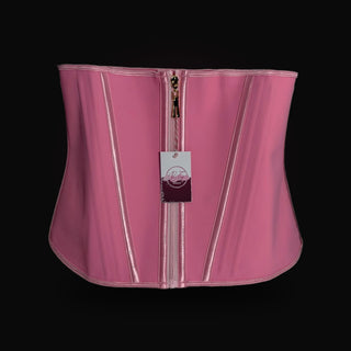 BADDIE PINK — faja corset de cintura en rosa, vista frontal con cierre de zipper