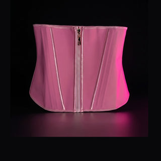 Faja BADDIE PINK de Baddie Glam PR, corset de cintura en látex rosa con cierre frontal de zipper