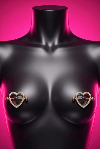 HEARTBREAKER en oro — piercing de pezón con corazón abierto de cristales