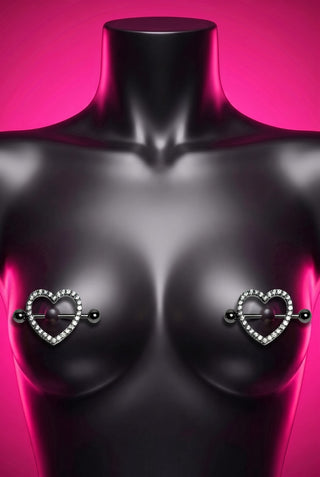 HEARTBREAKER en plata — piercing de pezón con corazón abierto de cristales
